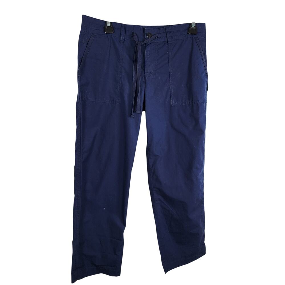 Lauren Ralph Lauren Petite Womens Capri Pants 4P Drawstring Cotton Navy Blue